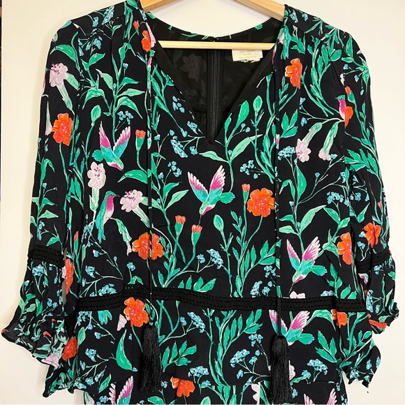 Kate Spade Romper Jardin Crepe Floral Bird Tassel Green Multicolor 10 - Picture 3 of 10
